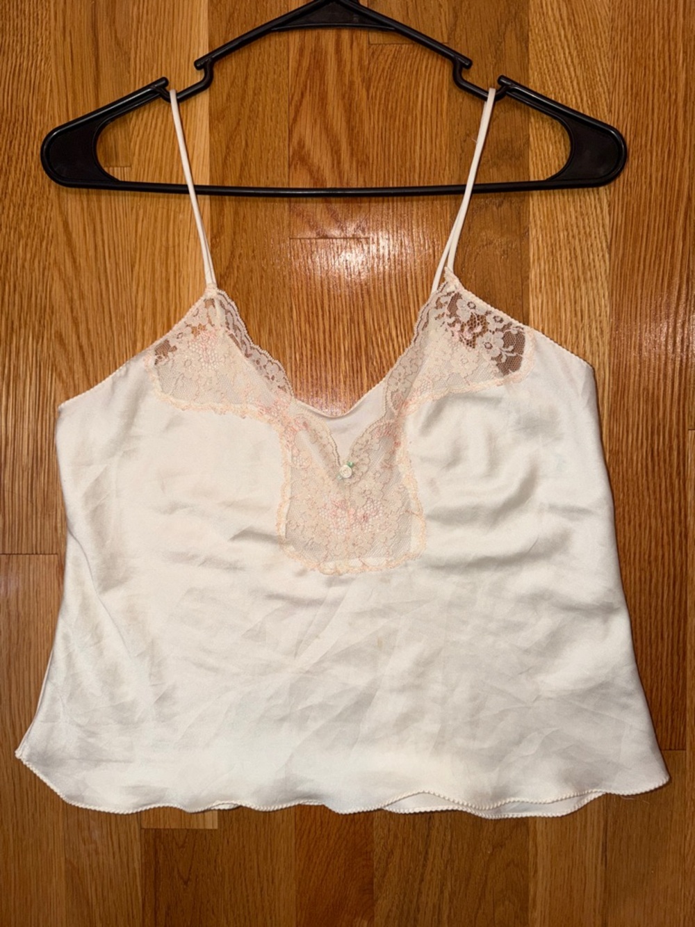 Women's White Lace-Trim Satin Cami Tank Top